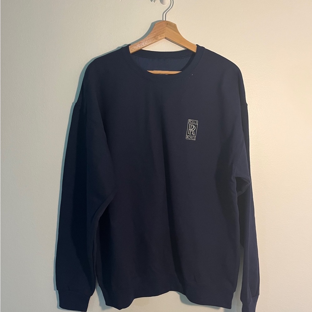 Navy Blue Rolls Royce Automobiles Luxury Embroidery Crewneck Sweatshirt